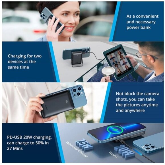 I Phone Wireless Portable Charger 10000mAh Magnetic Fast Charge Power Bank - Picture 6 of 14